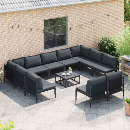 Set Divano da Giardino con cuscino 11 pcs Nero Acciaio