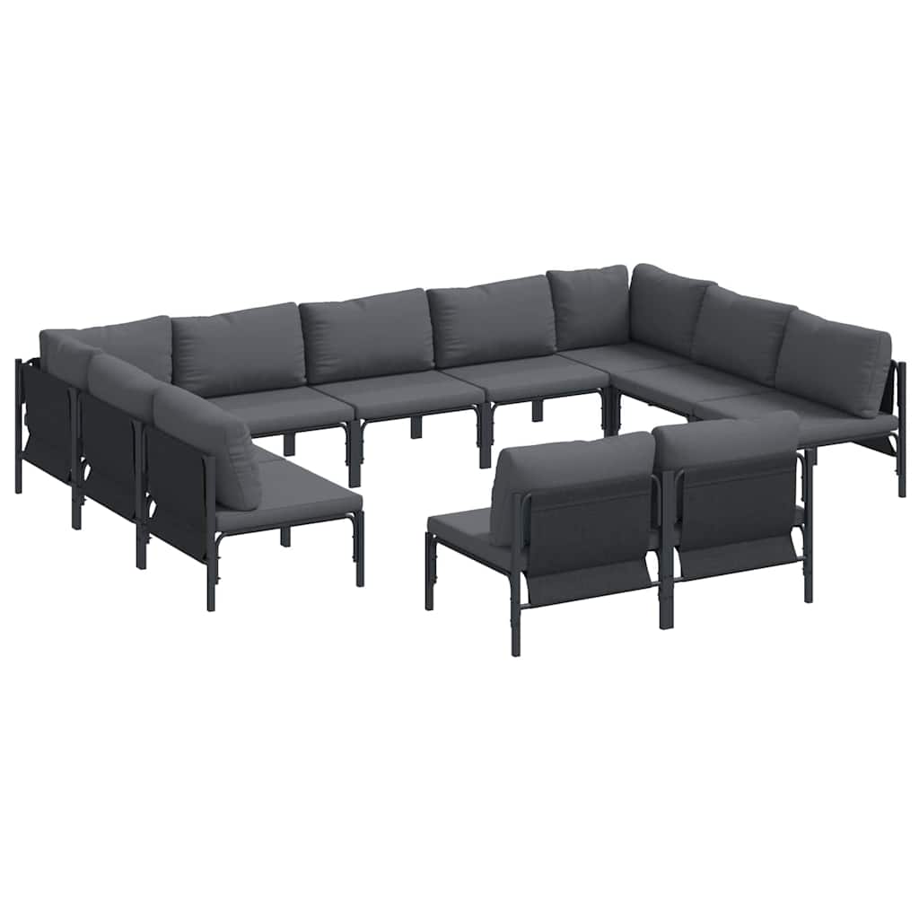 Set Divano da Giardino con cuscino 11 pcs Nero Acciaio