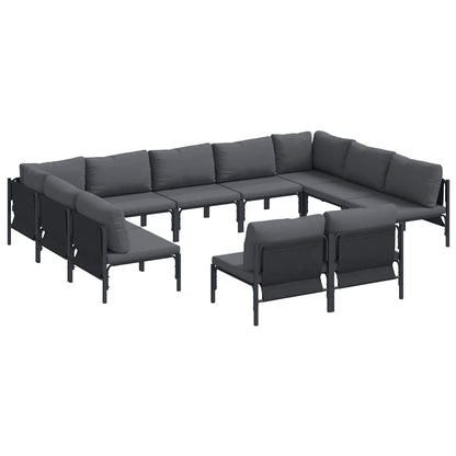 Set Divano da Giardino con cuscino 11 pcs Nero Acciaio