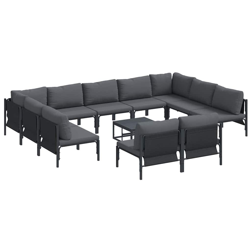 Set Divano da Giardino con cuscino 12 pcs Nero Acciaio