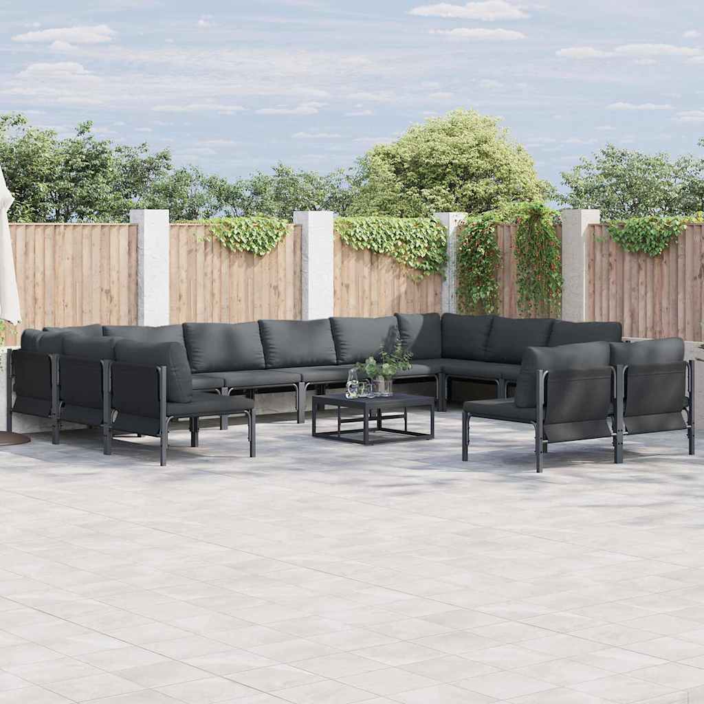 Set Divano da Giardino con cuscino 12 pcs Nero Acciaio