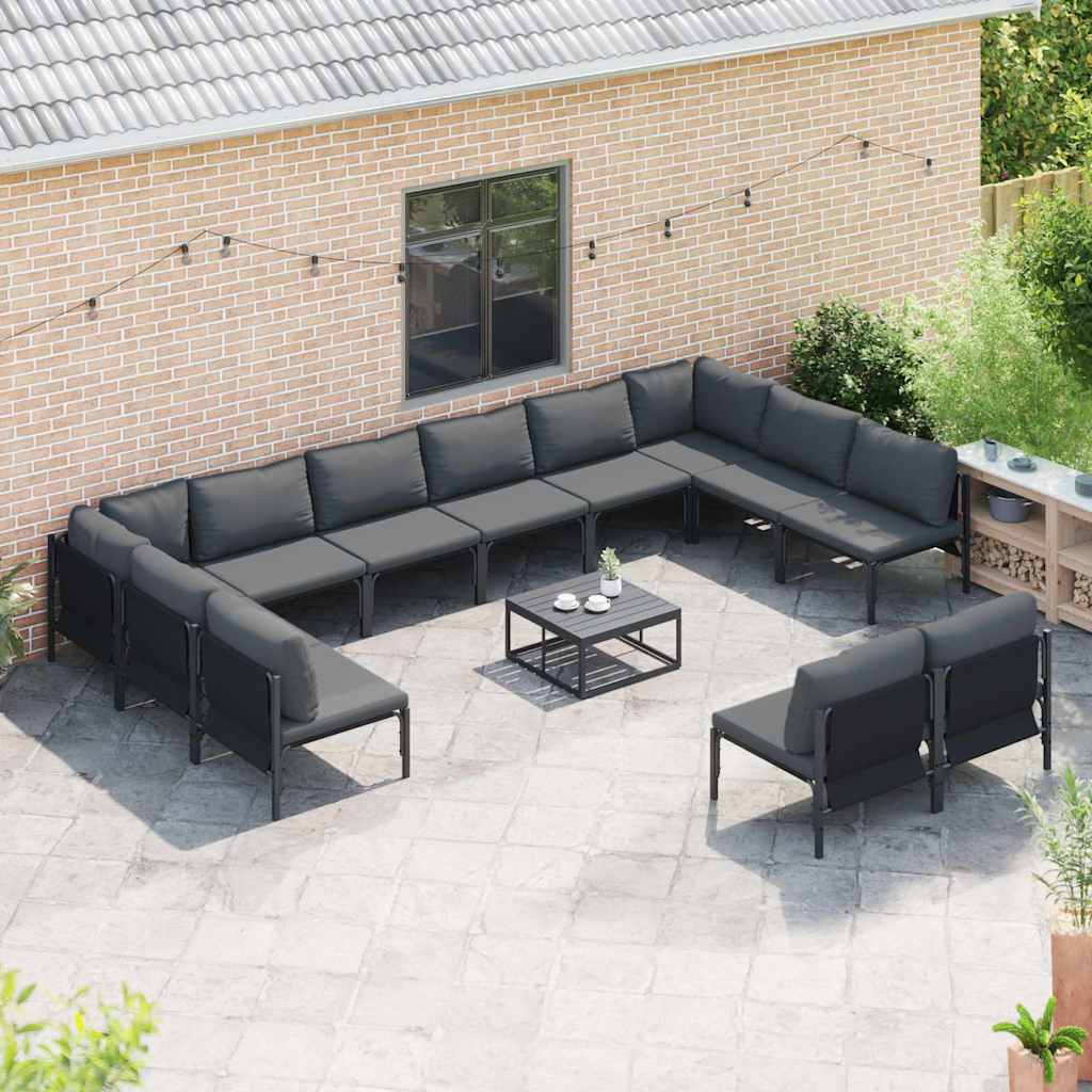 Set Divano da Giardino con cuscino 12 pcs Nero Acciaio