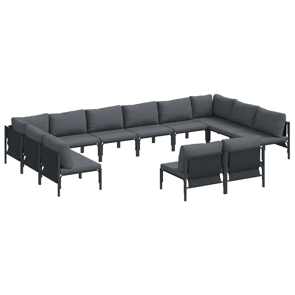 Set Divano da Giardino con cuscino 12 pcs Nero Acciaio