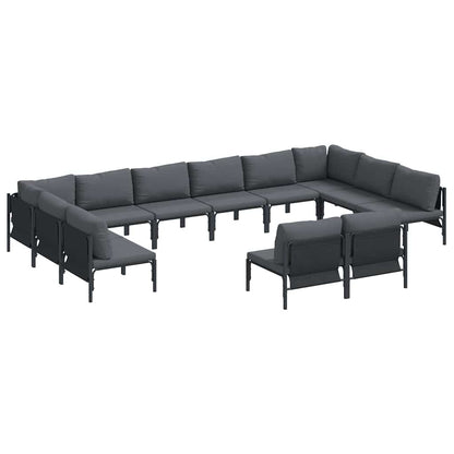 Set Divano da Giardino con cuscino 12 pcs Nero Acciaio