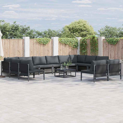 Set Divano da Giardino con cuscino 13 pcs Nero Acciaio