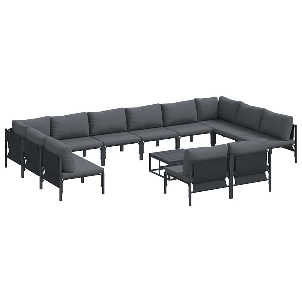 Set Divano da Giardino con cuscino 13 pcs Nero Acciaio