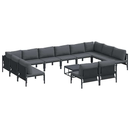 Set Divano da Giardino con cuscino 13 pcs Nero Acciaio
