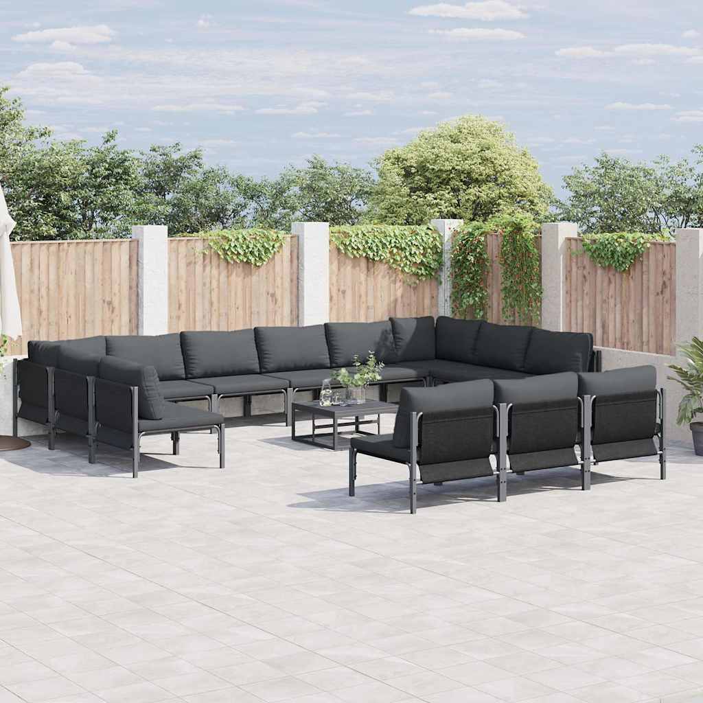 Set Divano da Giardino con cuscino 13 pcs Nero Acciaio