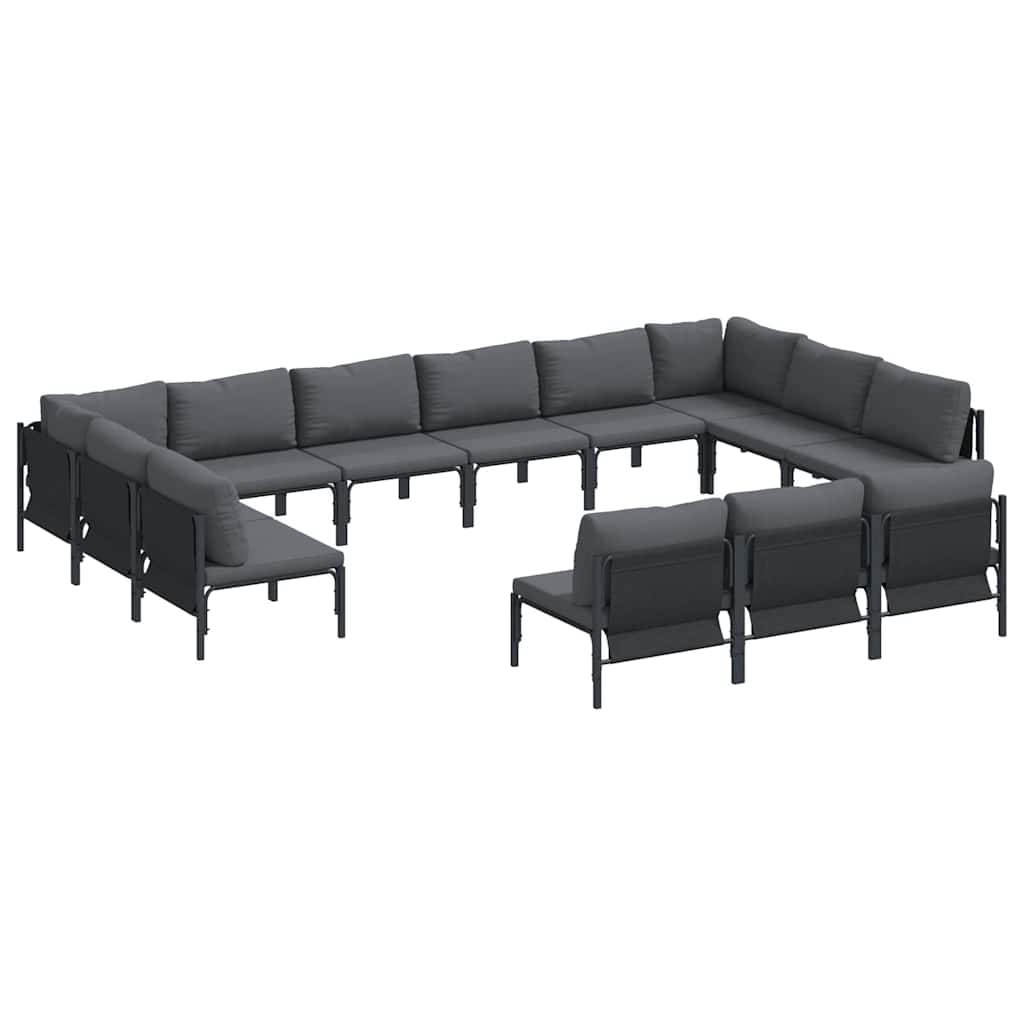 Set Divano da Giardino con cuscino 13 pcs Nero Acciaio