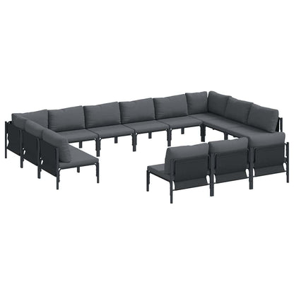 Set Divano da Giardino con cuscino 13 pcs Nero Acciaio