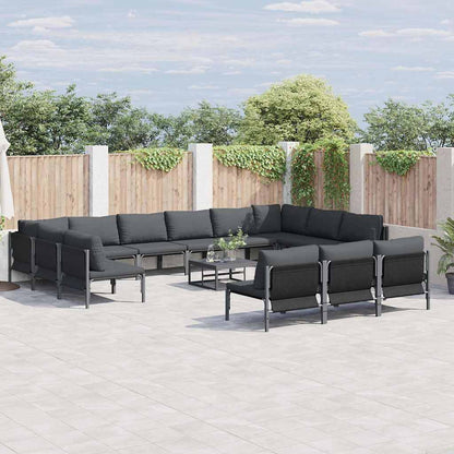 Set Divano da Giardino con cuscino 14 pcs Nero Acciaio