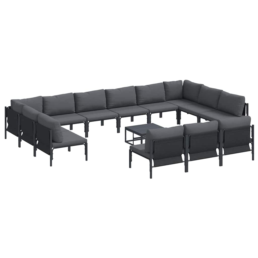 Set Divano da Giardino con cuscino 14 pcs Nero Acciaio