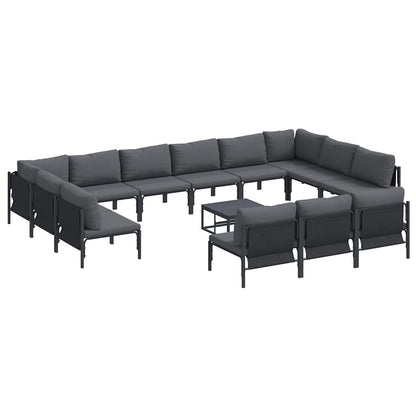 Set Divano da Giardino con cuscino 14 pcs Nero Acciaio