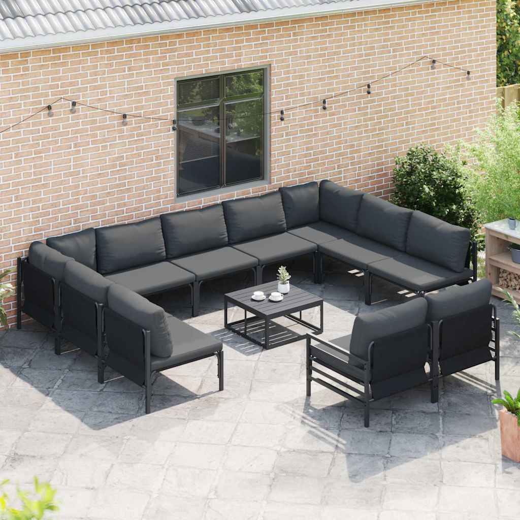 Set Divano da Giardino con cuscino 11 pcs Nero Acciaio