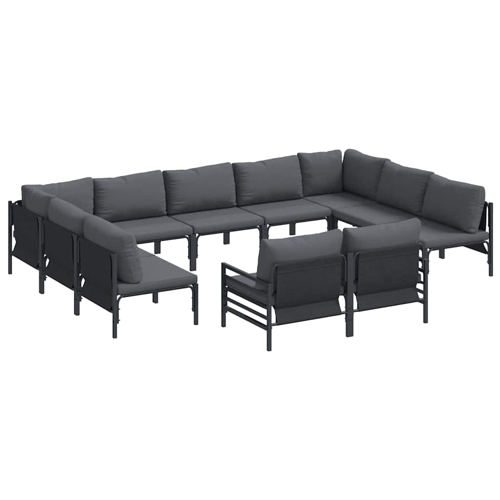 Set Divano da Giardino con cuscino 11 pcs Nero Acciaio