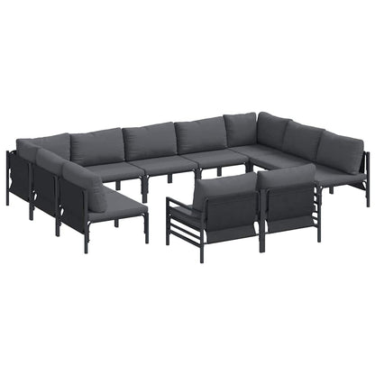 Set Divano da Giardino con cuscino 11 pcs Nero Acciaio