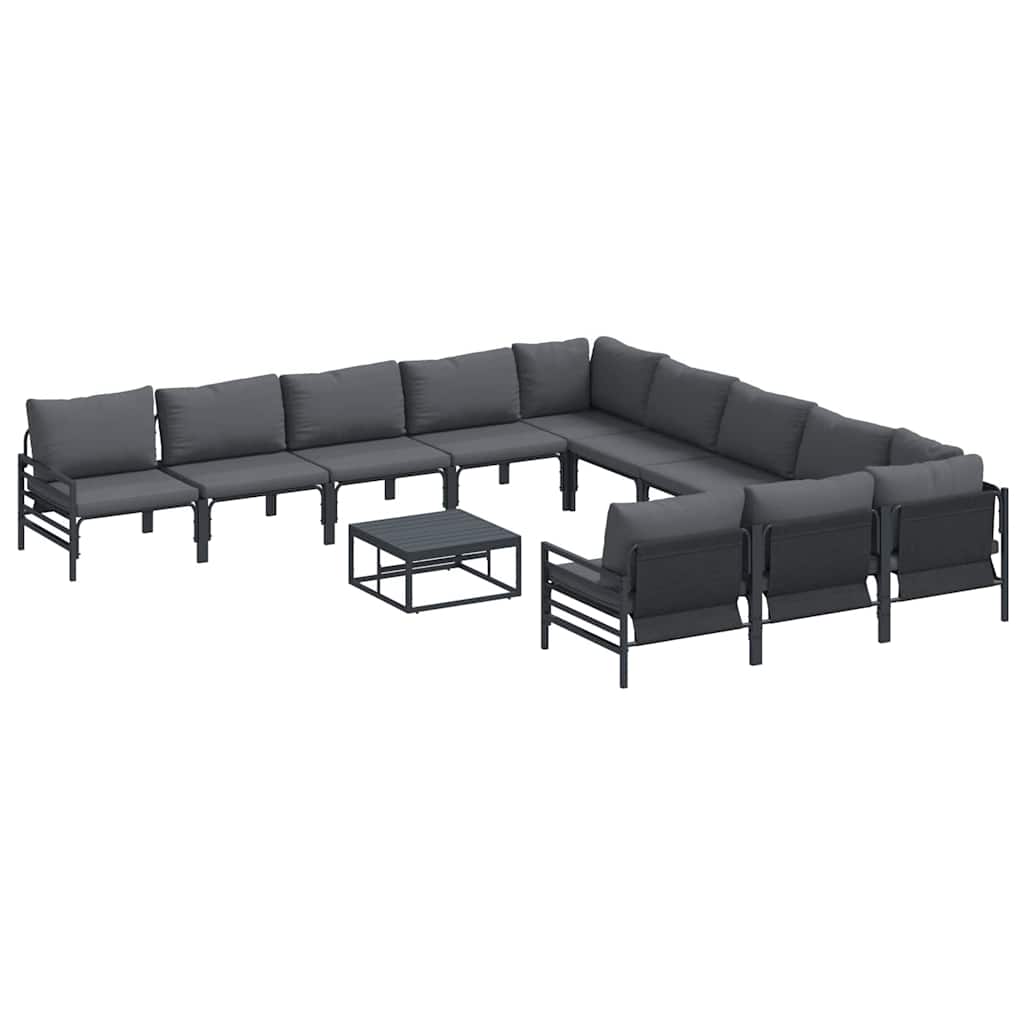 Set Divano da Giardino con cuscino 12 pcs Nero Acciaio