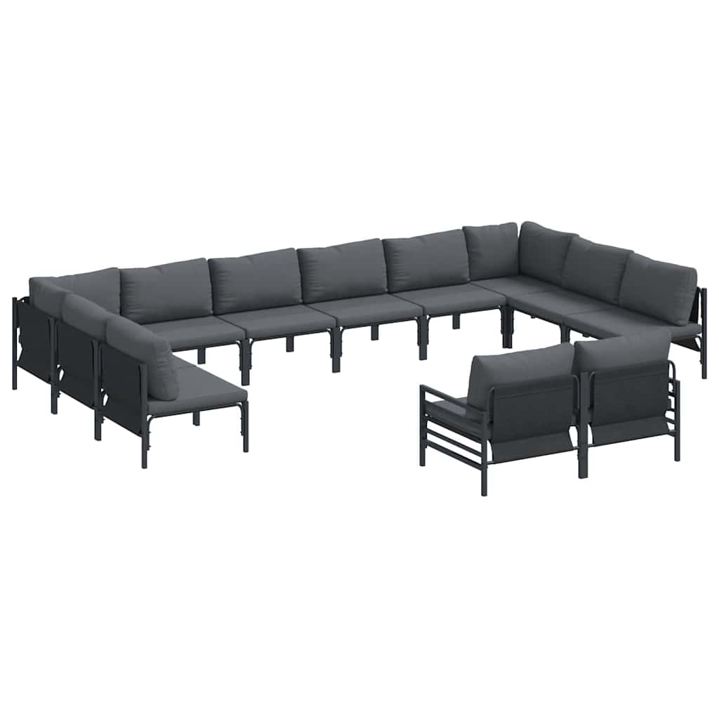 Set Divano da Giardino con cuscino 12 pcs Nero Acciaio
