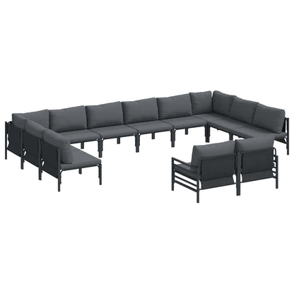 Set Divano da Giardino con cuscino 12 pcs Nero Acciaio