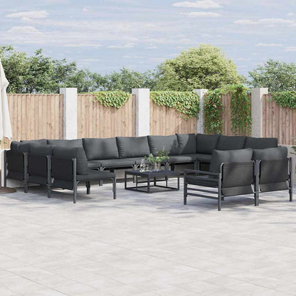 Set Divano da Giardino con cuscino 13 pcs Nero Acciaio