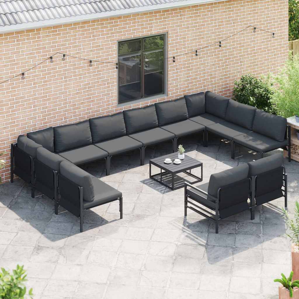 Set Divano da Giardino con cuscino 13 pcs Nero Acciaio