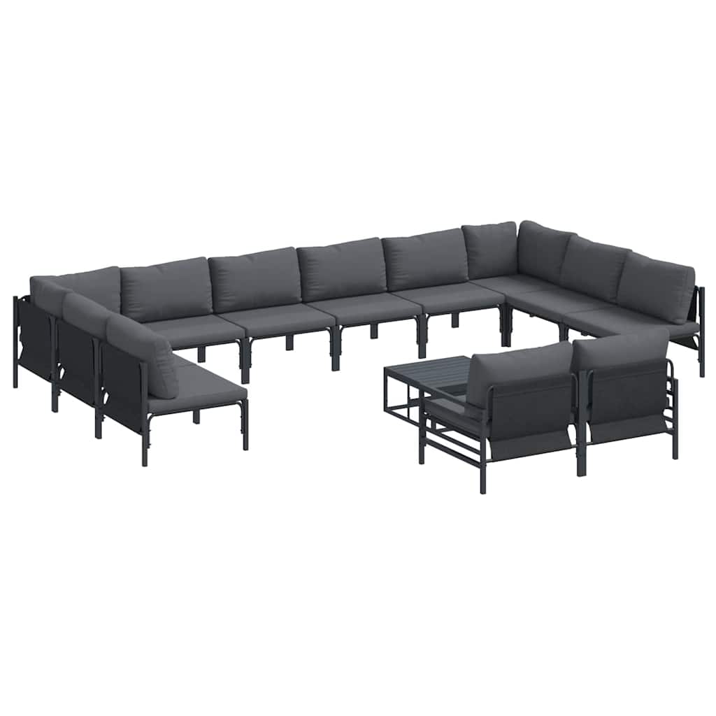 Set Divano da Giardino con cuscino 13 pcs Nero Acciaio