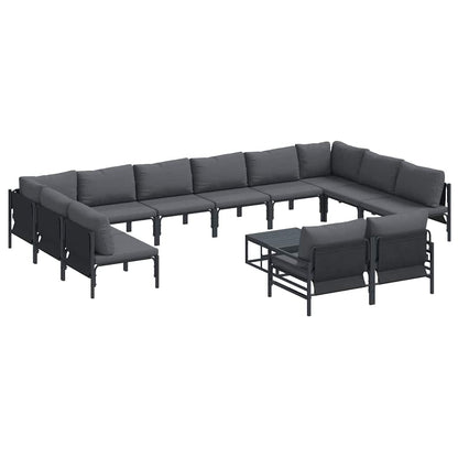 Set Divano da Giardino con cuscino 13 pcs Nero Acciaio