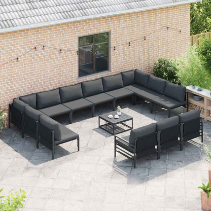 Set Divano da Giardino con cuscino 13 pcs Nero Acciaio