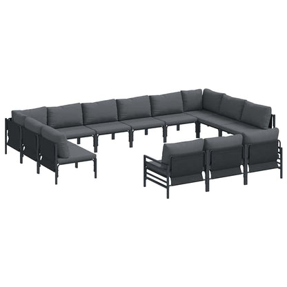 Set Divano da Giardino con cuscino 13 pcs Nero Acciaio
