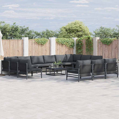 Set Divano da Giardino con cuscino 14 pcs Nero Acciaio