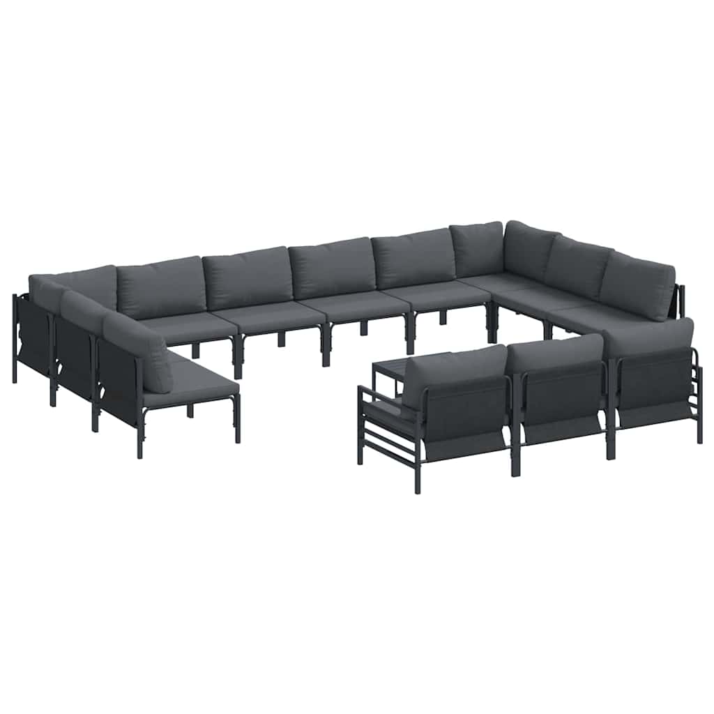 Set Divano da Giardino con cuscino 14 pcs Nero Acciaio