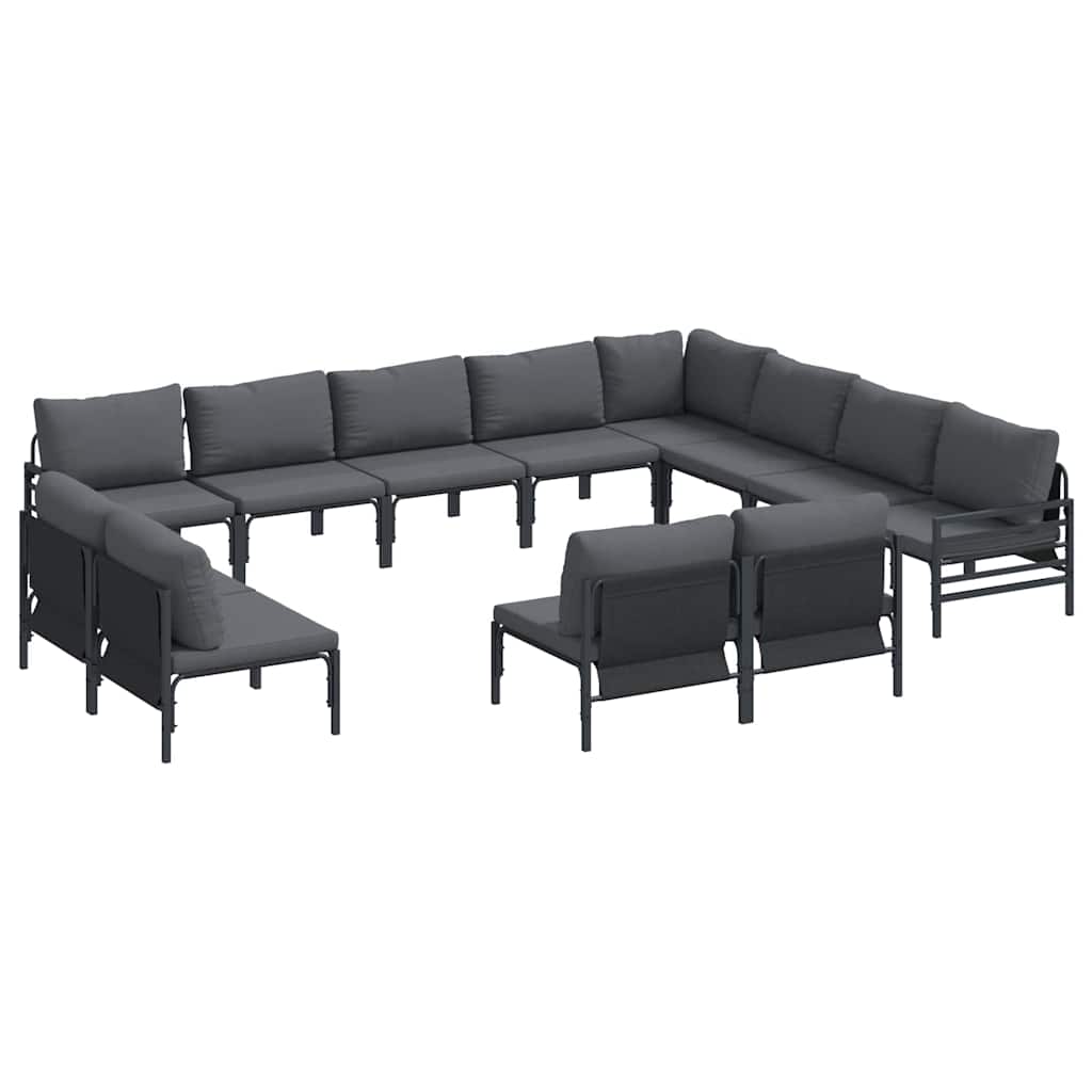 Set Divano da Giardino con cuscino 12 pcs Nero Acciaio