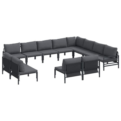 Set Divano da Giardino con cuscino 12 pcs Nero Acciaio