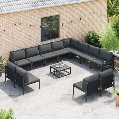Set Divano da Giardino con cuscino 13 pcs Nero Acciaio