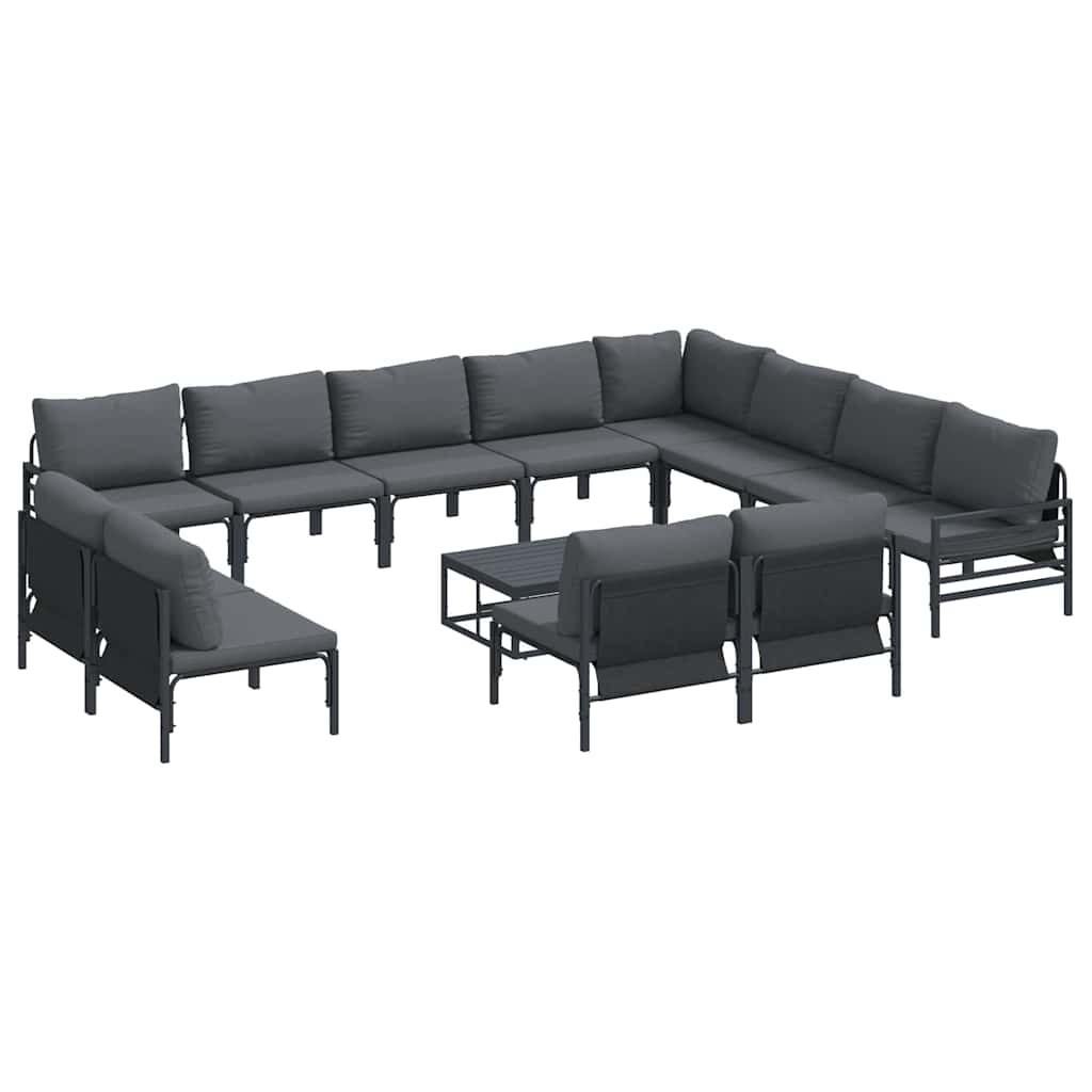 Set Divano da Giardino con cuscino 13 pcs Nero Acciaio