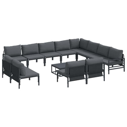 Set Divano da Giardino con cuscino 13 pcs Nero Acciaio
