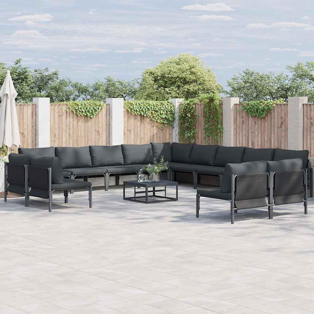 Set Divano da Giardino con cuscino 13 pcs Nero Acciaio