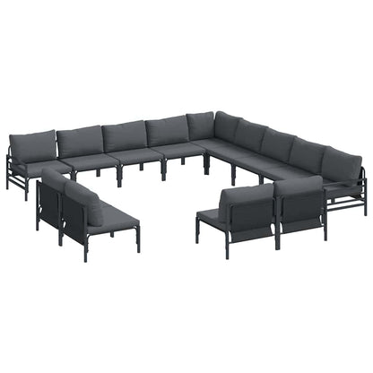 Set Divano da Giardino con cuscino 13 pcs Nero Acciaio