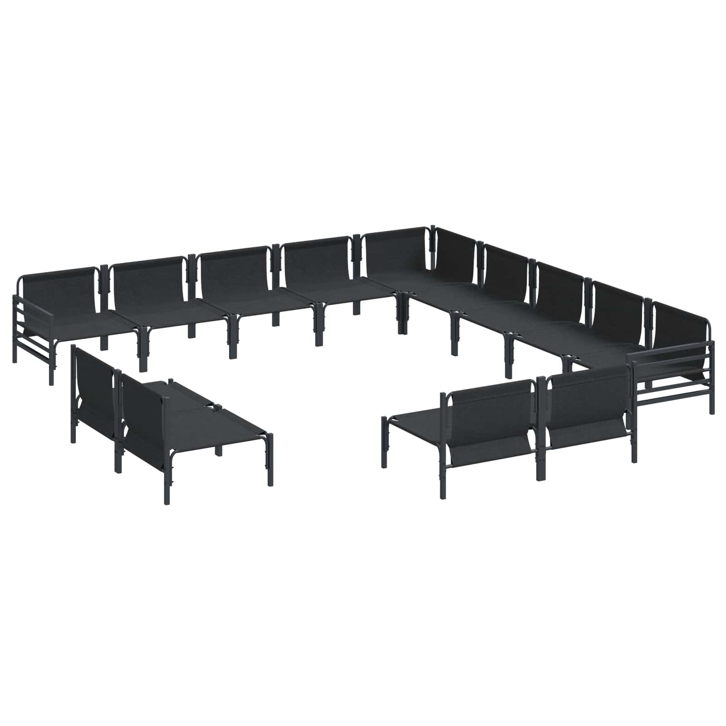 Set Divano da Giardino con cuscino 13 pcs Nero Acciaio