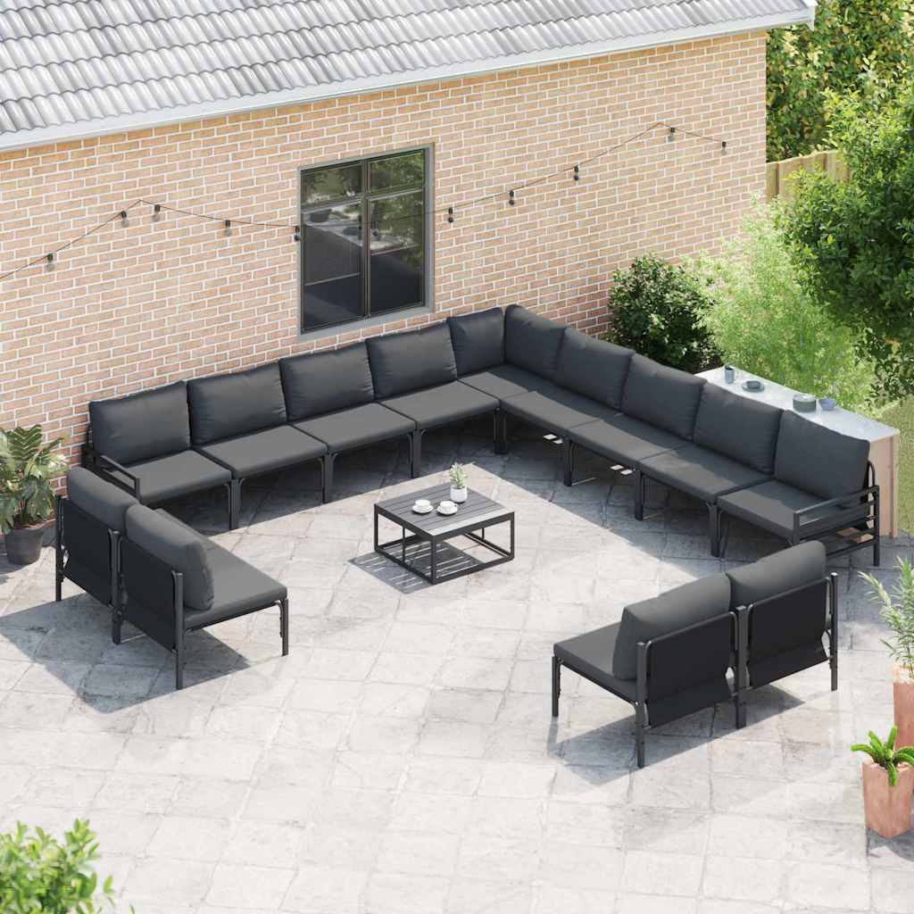 Set Divano da Giardino con cuscino 14 pcs Nero Acciaio