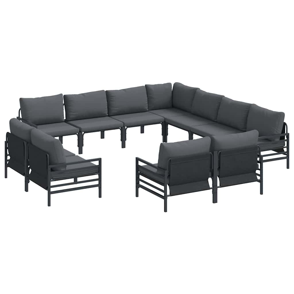 Set Divano da Giardino con cuscino 11 pcs Nero Acciaio