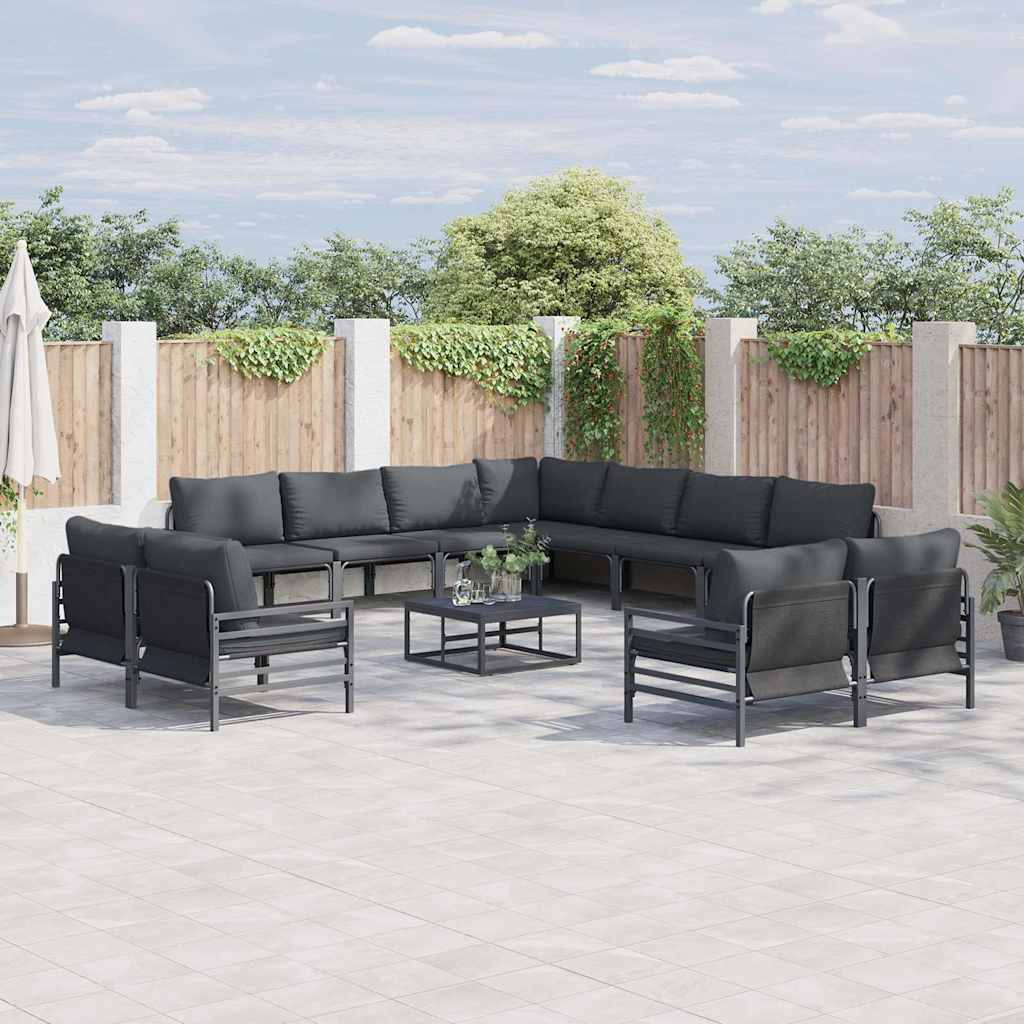 Set Divano da Giardino con cuscino 12 pcs Nero Acciaio