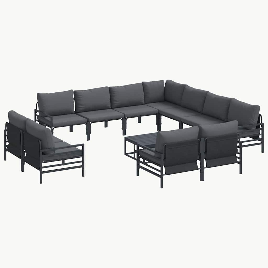 Set Divano da Giardino con cuscino 12 pcs Nero Acciaio