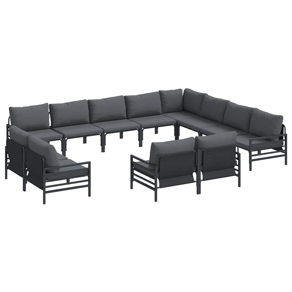 Set Divano da Giardino con cuscino 12 pcs Nero Acciaio