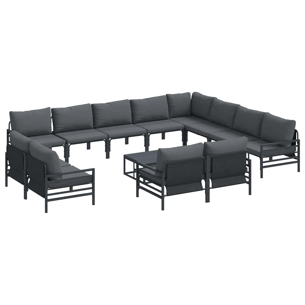 Set Divano da Giardino con cuscino 13 pcs Nero Acciaio