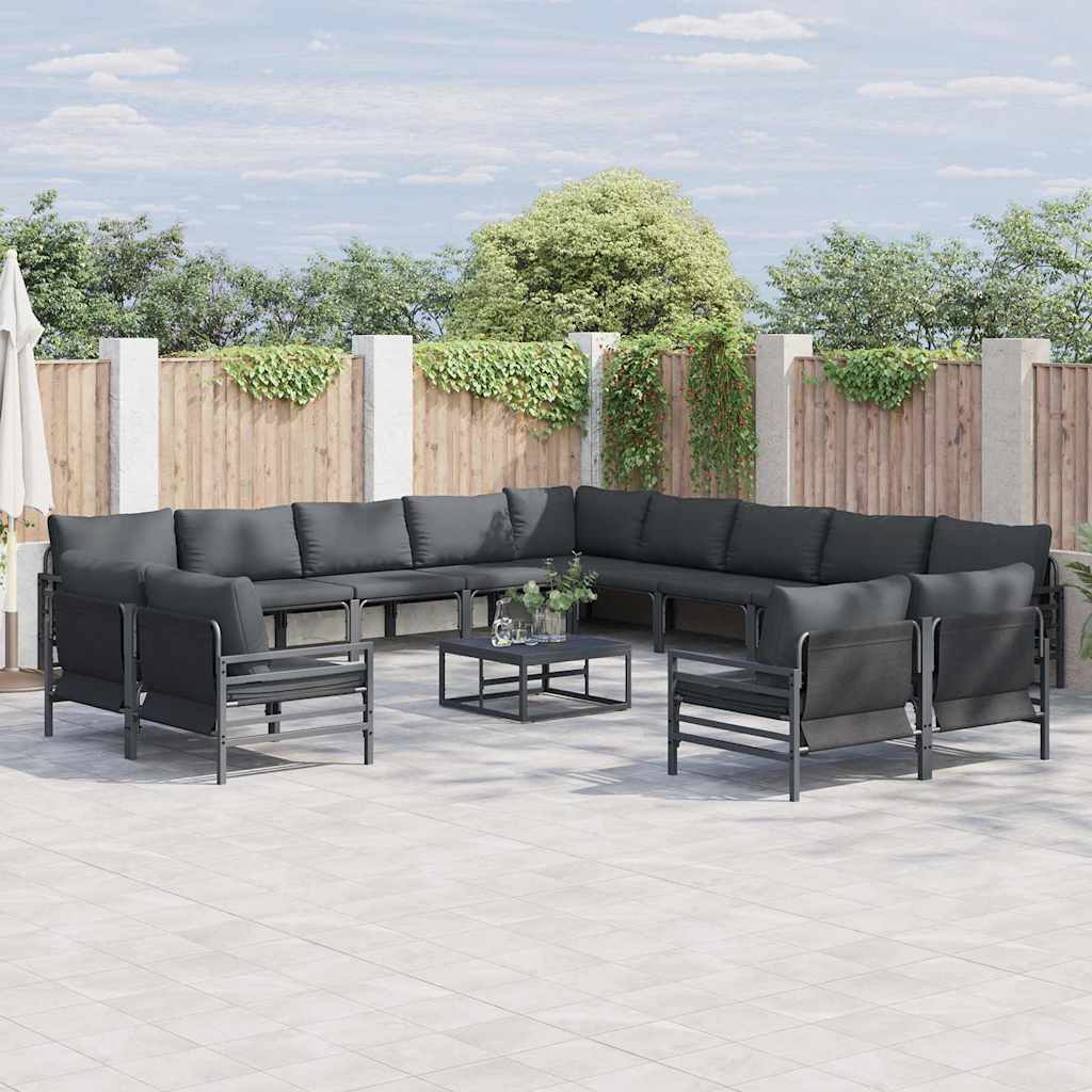 Set Divano da Giardino con cuscino 13 pcs Nero Acciaio