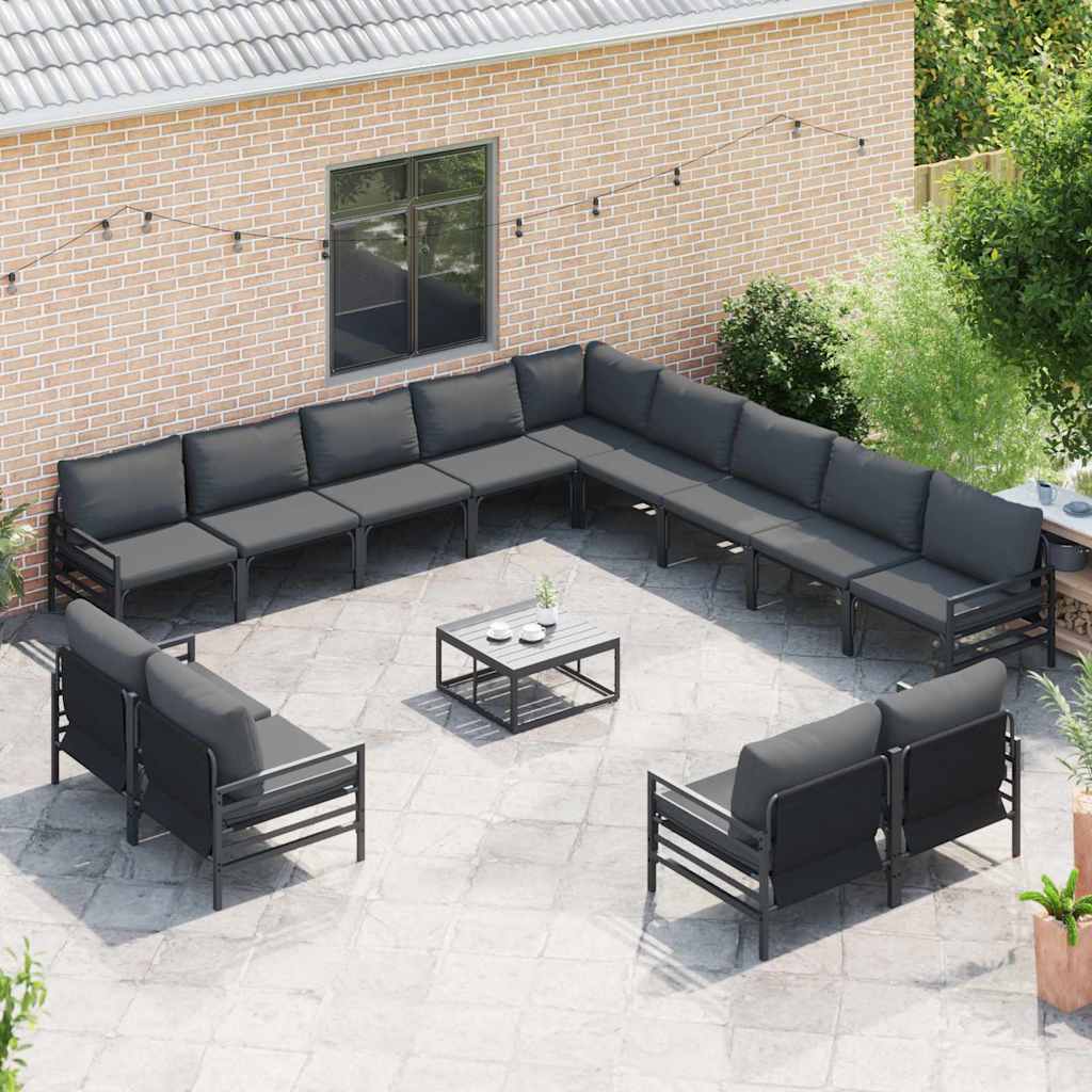 Set Divano da Giardino con cuscino 13 pcs Nero Acciaio
