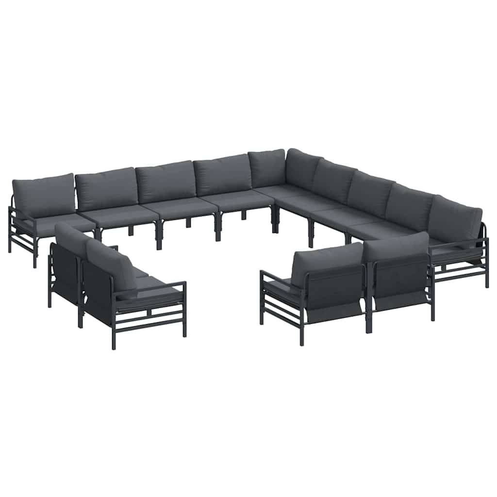 Set Divano da Giardino con cuscino 13 pcs Nero Acciaio