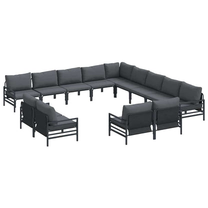 Set Divano da Giardino con cuscino 13 pcs Nero Acciaio