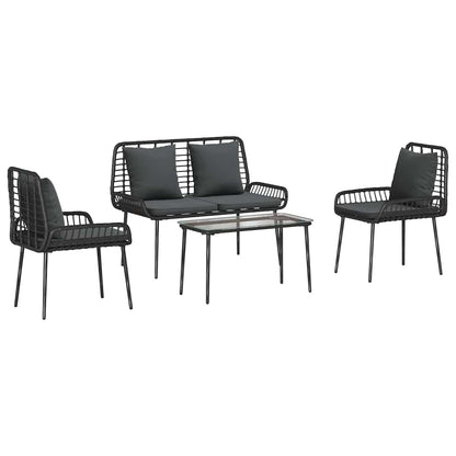 Set di Mobili da Giardino 4 pcs Nero e Crema polyrattan